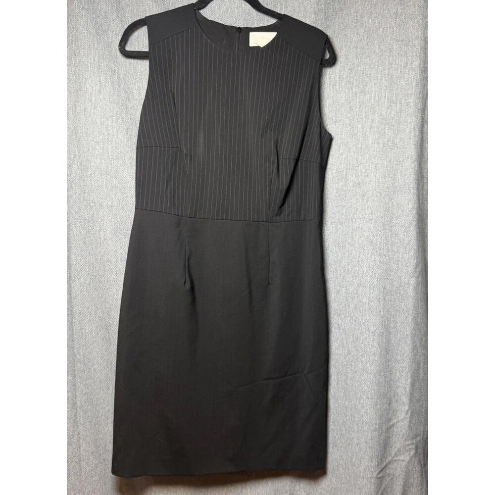 Boss Hugo Boss Size 10 Dutali Black Pinstripe Wool Blend Sleeveless Shift‎ Dress